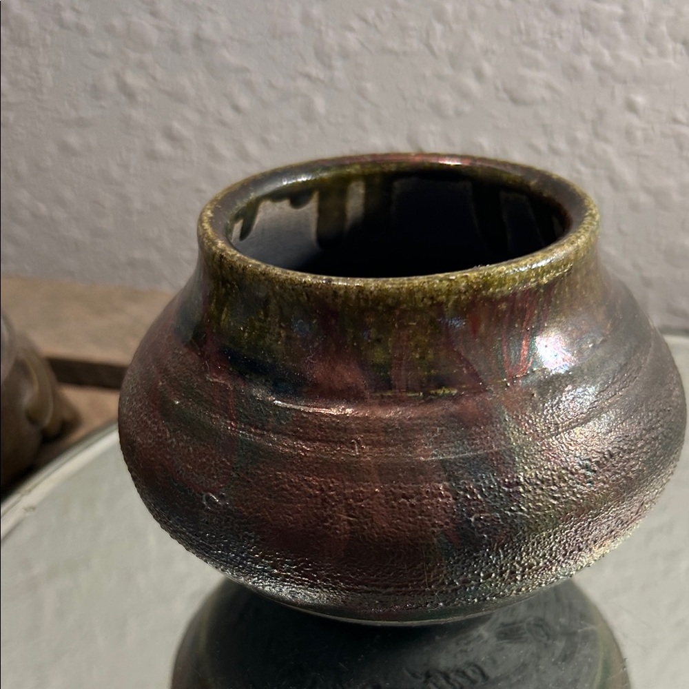 Handcrafted Iridescent Raku Pottery Vase - Multicolor - Picture 14 of 14